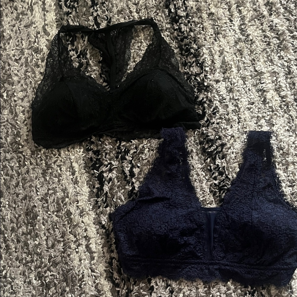 Aerie Black and Navy Lace Bralette Duo